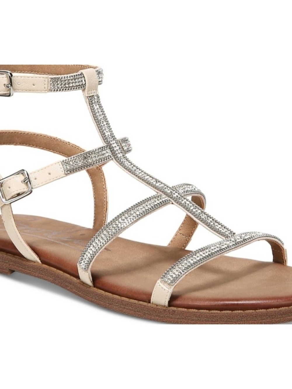 Zodiac Cintia  Silver-Trim Rhinestone Beige Gladiator Sandals